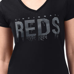 Cincinnati Reds G-III 4Her by Carl Banks Women's Metallic Drop Lightweight V-Neck T-Shirt - Black T-shirts