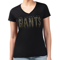 San Francisco Giants G-III 4Her by Carl Banks Women's Metallic Drop Lightweight V-Neck T-Shirt - Black T-shirts