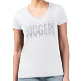 Los Angeles Dodgers G-III 4Her by Carl Banks Women's Metallic Drop Lightweight V-Neck T-Shirt - White T-shirts