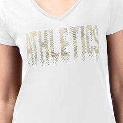 Athletics G-III 4Her by Carl Banks Women's Metallic Drop Lightweight V-Neck T-Shirt - White T-shirts