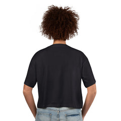 Super Bowl LX G-III 4Her by Carl Banks Women's Play Ball Oversized Rhinestone Cropped T-Shirt - Black T-shirts