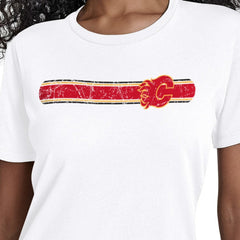Calgary Flames Starter Women's Team Stripe T-Shirt - White | US 203480835