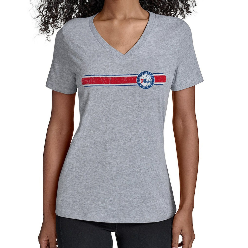 Philadelphia 76ers Starter Women's Team Stripe V-Neck T-Shirt Gray outlet
