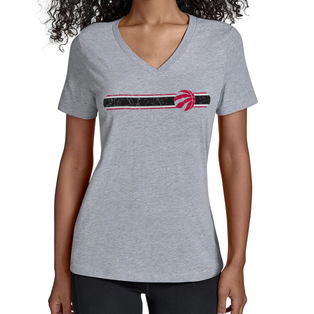 Toronto Raptors Starter Women's Team Stripe V-Neck T-Shirt Gray outlet