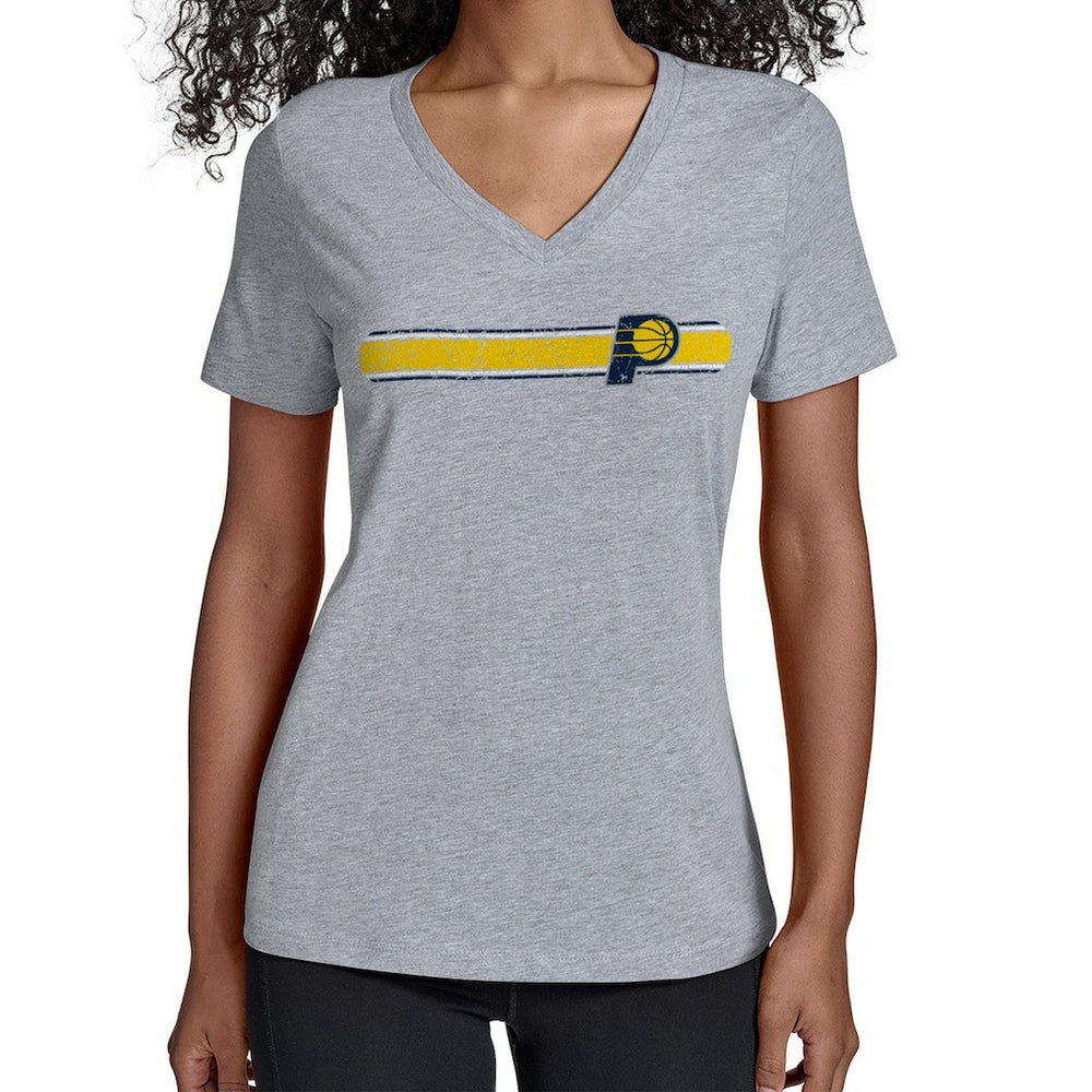 Indiana Pacers Starter Women's Team Stripe V-Neck T-Shirt Gray outlet