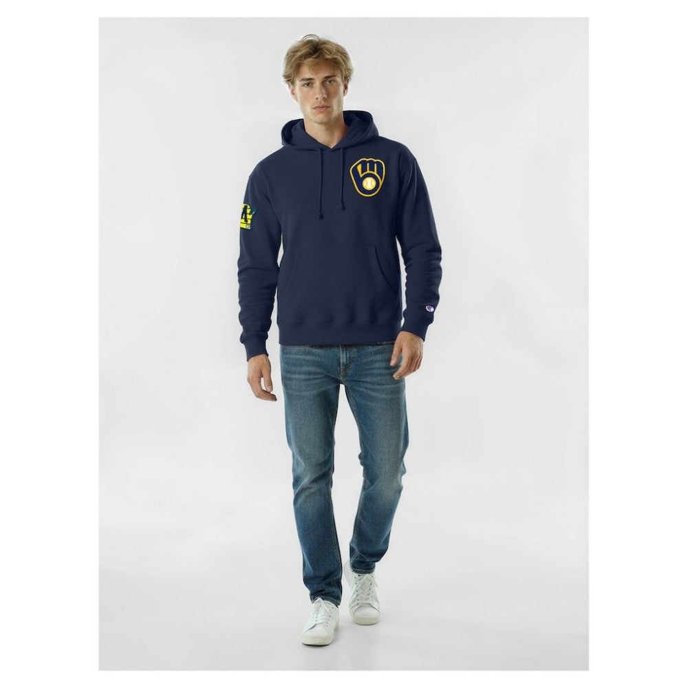 Milwaukee Brewers Champion Reverse Weave Chenille Hoodie - Navy Hoodies