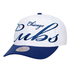 Chicago Cubs Mitchell & Ness Unisex XL Script Pro Crown Snapback Hat - White/Royal Hats