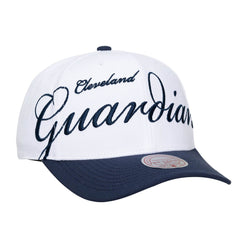 Cleveland Guardians Mitchell & Ness Unisex XL Script Pro Crown Snapback Hat - White/Navy Hats