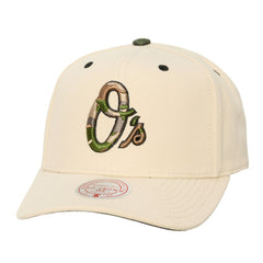 Baltimore Orioles Mitchell & Ness Unisex Camo Logo Pro Crown Snapback Hat - Cream Hats