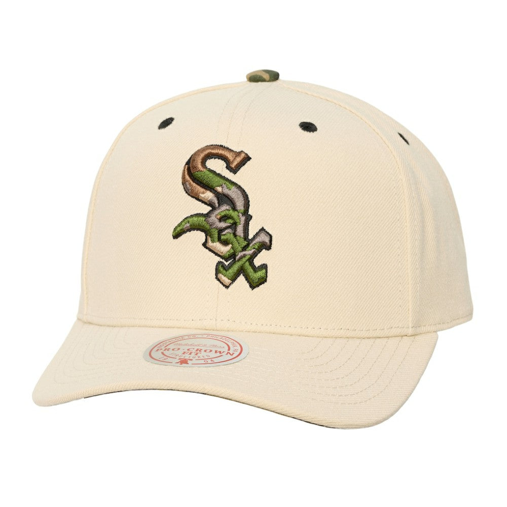 Chicago White Sox Mitchell & Ness Unisex Camo Logo Pro Crown Snapback Hat - Cream Hats