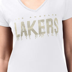 Los Angeles Lakers G-III 4Her by Carl Banks Women's Super-Slim-Fit Metallic Drop Lightweight V-Neck T-Shirt White outlet