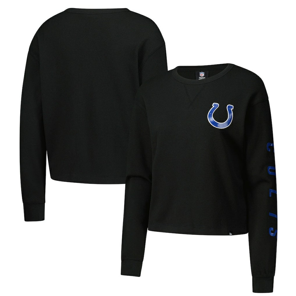 Indianapolis Colts New Era Women's Sport Night Thermal Long Sleeve Cropped T-Shirt - Black T-shirts