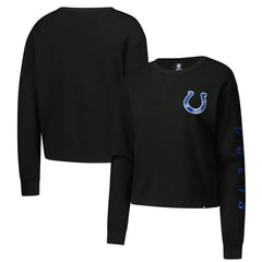 Indianapolis Colts New Era Women's Sport Night Thermal Long Sleeve Cropped T-Shirt - Black T-shirts