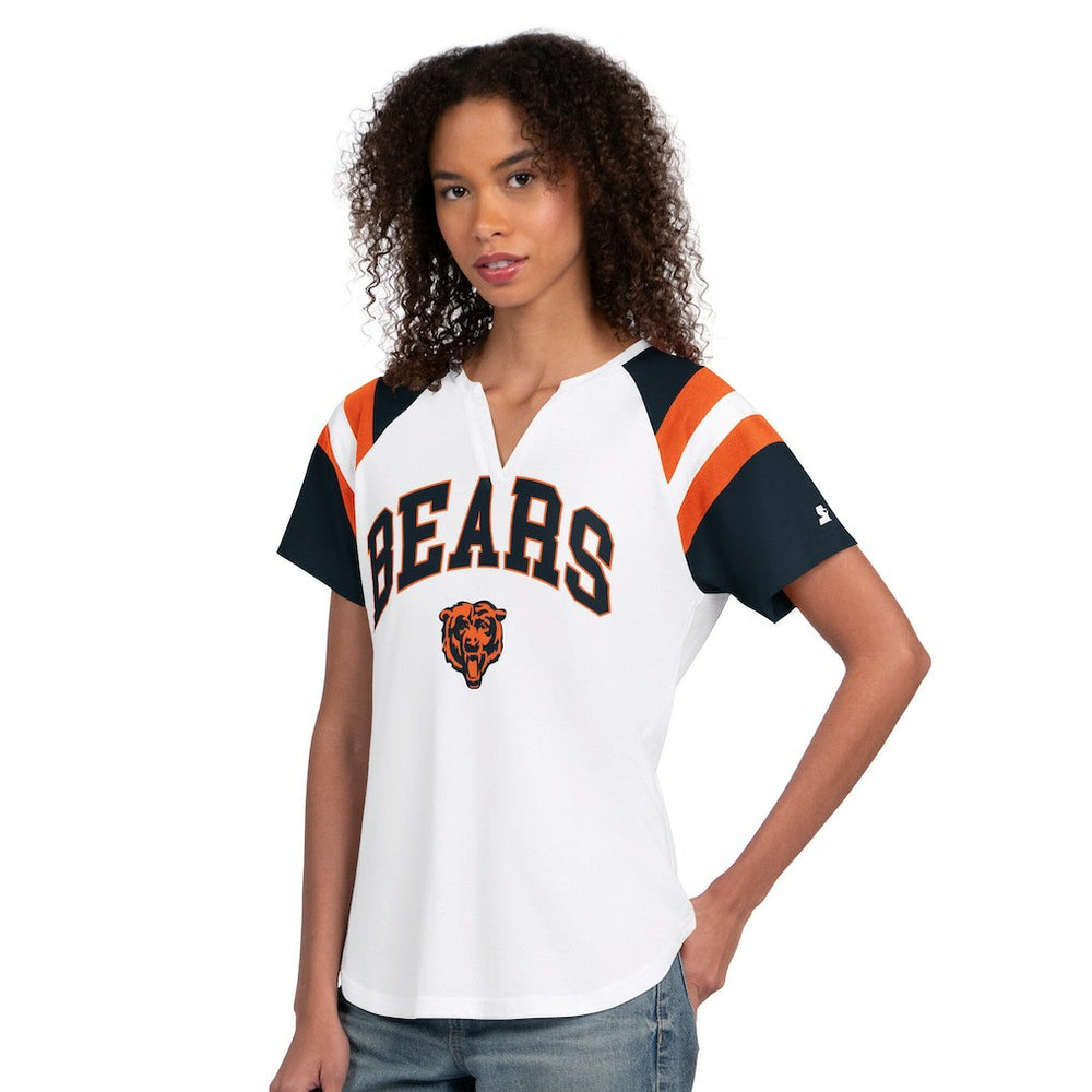 Chicago Bears Starter Women's Game On Raglan Notch Neck T-Shirt - White T-shirts