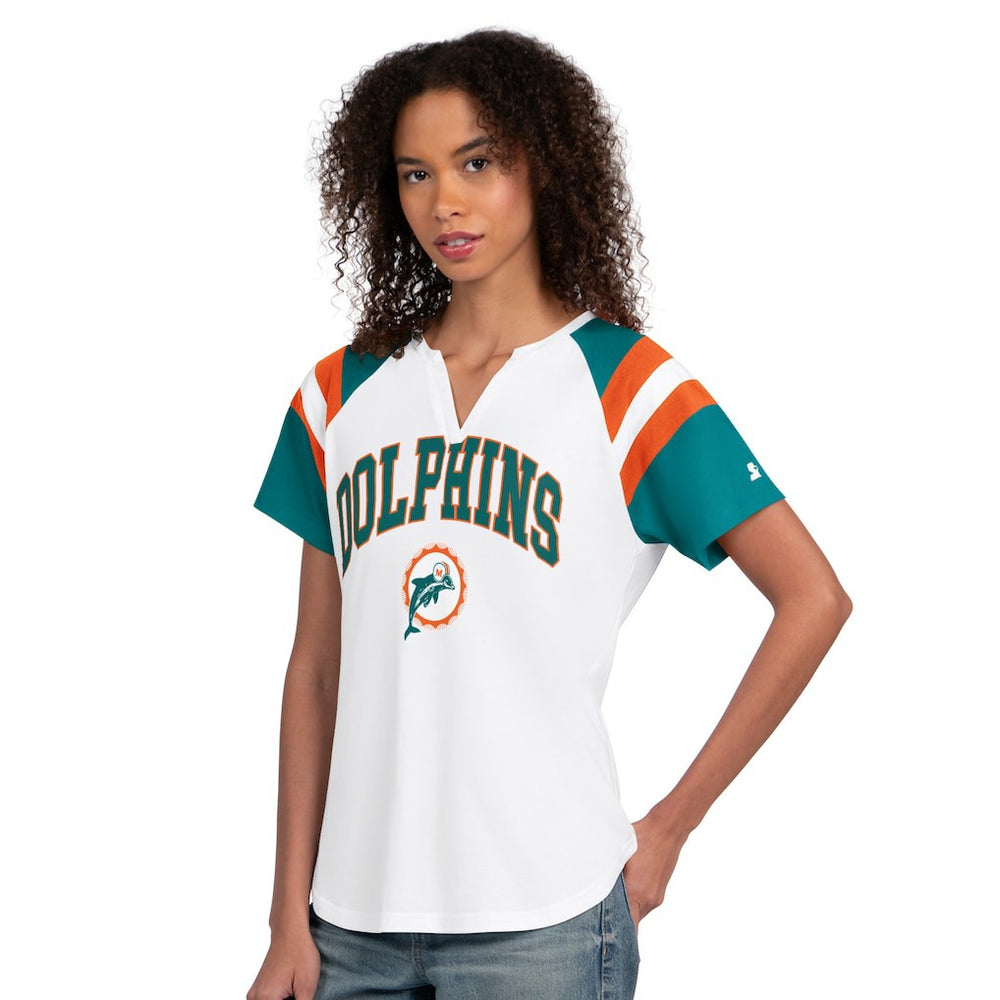 Miami Dolphins Starter Women's Game On Notch Neck T-Shirt - White T-shirts