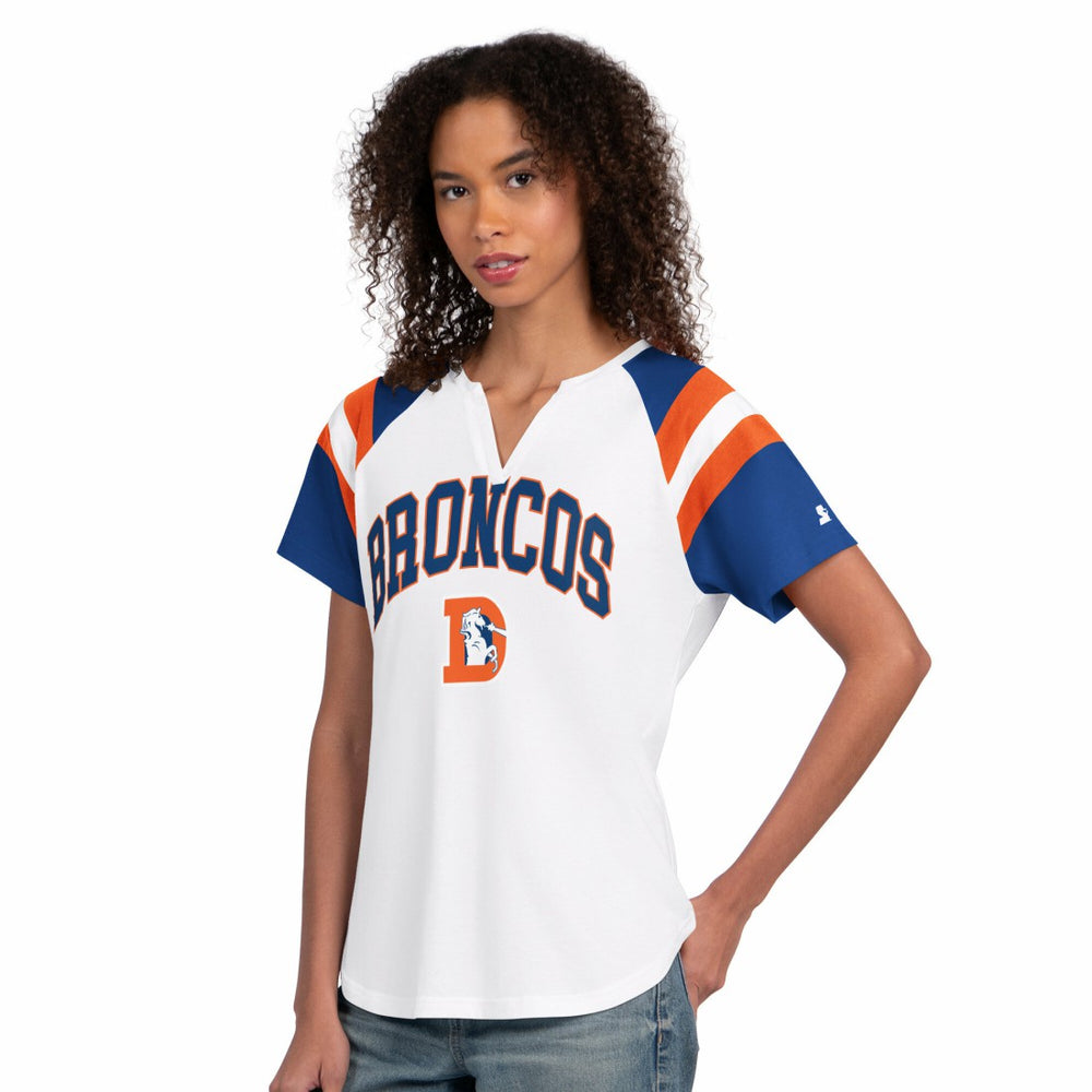 Denver Broncos Starter Women's Game On Notch Neck T-Shirt - White T-shirts