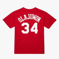 Hakeem Olajuwon Houston Rockets Unisex Hardwood Classics Name & Number T-Shirt Red - Mitchell & Ness