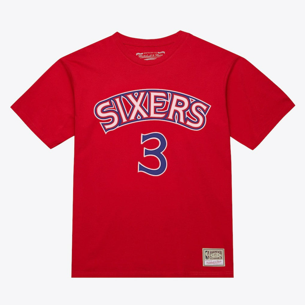 Allen Iverson Philadelphia 76ers Unisex Hardwood Classics Name & Number T-Shirt Red - Mitchell & Ness
