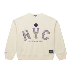 New York Mets Mitchell & Ness Women's Premium Oversized Crewneck Sweatshirt - Cream Sweatshirts