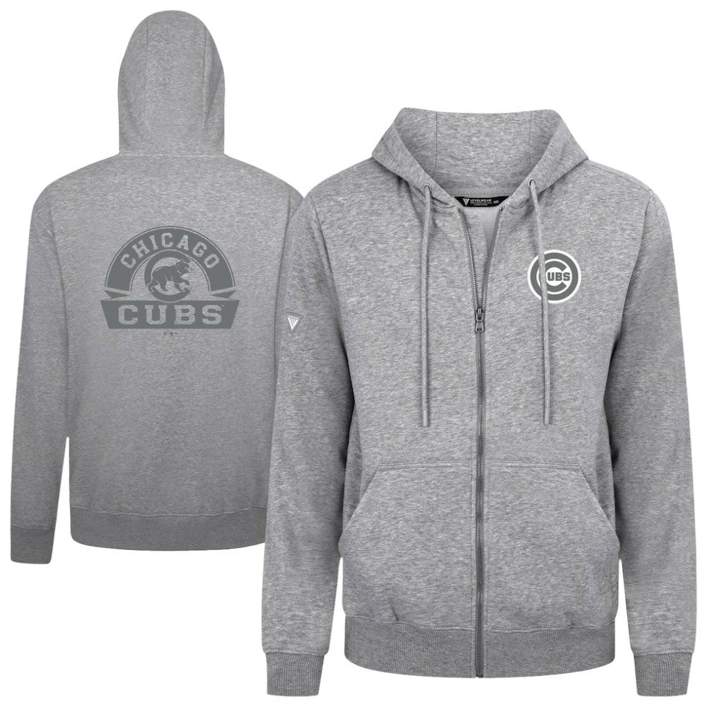 Chicago Cubs Levelwear Podium Banner Arch Full-Zip Hoodie - Heather Gray Hoodies