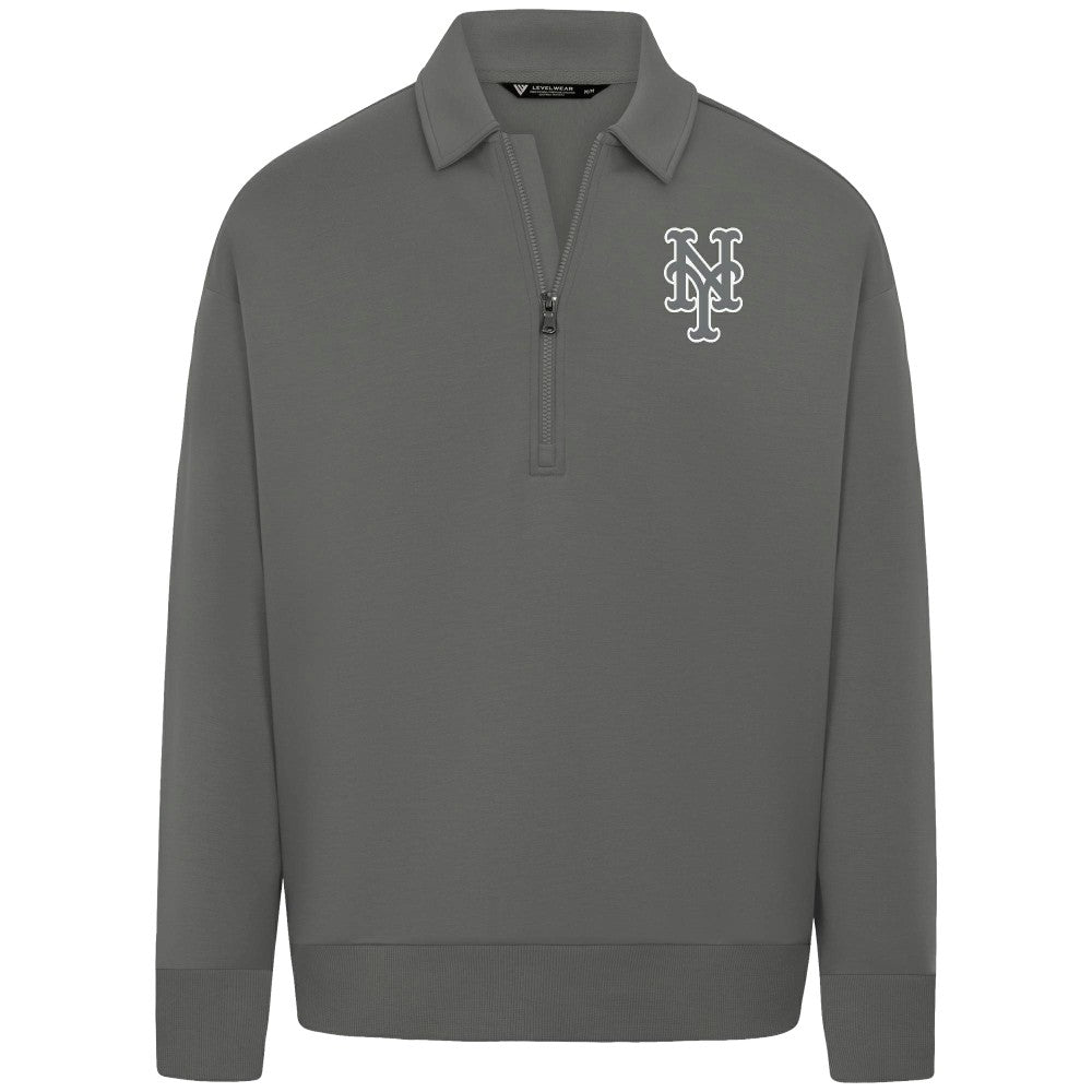 New York Mets Levelwear Luxe Signature Quarter-Zip Chenille Logo Tri-Blend Sweatshirt - Gray Sweatshirts
