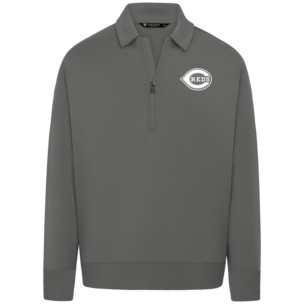 Cincinnati Reds Levelwear Luxe Signature Quarter-Zip Chenille Logo Tri-Blend Sweatshirt - Gray Sweatshirts