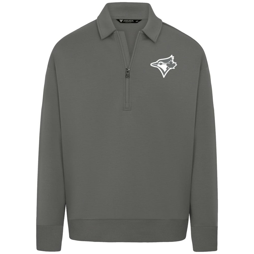 Toronto Blue Jays Levelwear Luxe Signature Quarter-Zip Chenille Logo Tri-Blend Sweatshirt - Gray Sweatshirts