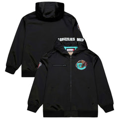 Memphis Grizzlies Hardwood Classics Nights Walk the Tunnel Satin Bomber Full-Snap Hooded Jacket Black - Mitchell & Ness