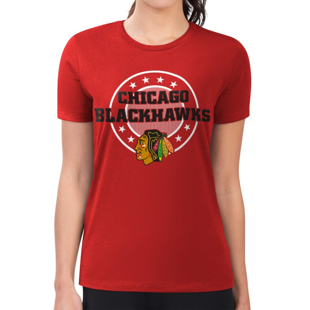 Chicago Blackhawks G-III 4Her by Carl Banks Women's Super-Slim Lightweight Pinstripe Circle Graphic T-Shirt - Red | US 203505357