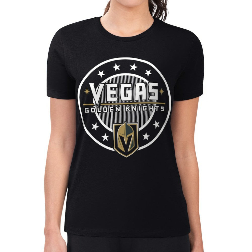 Vegas Golden Knights G-III 4Her by Carl Banks Women's Super-Slim Lightweight Pinstripe Circle Graphic T-Shirt - Black | US 203505367