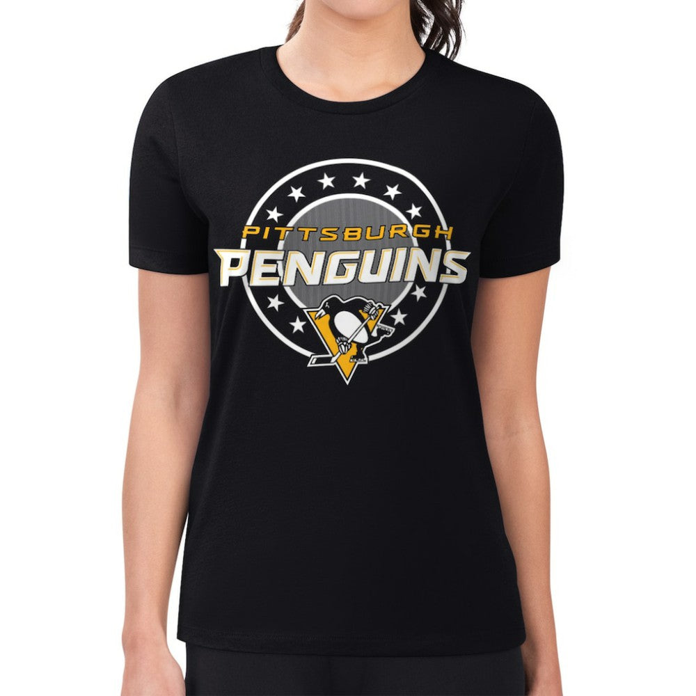 Pittsburgh Penguins G-III 4Her by Carl Banks Women's Super-Slim Lightweight Pinstripe Circle Graphic T-Shirt - Black | US 203505369