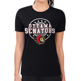 Ottawa Senators G-III 4Her by Carl Banks Women's Super-Slim Lightweight Pinstripe Circle Graphic T-Shirt - Black | US 203505378
