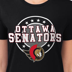 Ottawa Senators G-III 4Her by Carl Banks Women's Super-Slim Lightweight Pinstripe Circle Graphic T-Shirt - Black | US 203505378