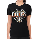Anaheim Ducks G-III 4Her by Carl Banks Women's Super-Slim Lightweight Pinstripe Circle Graphic T-Shirt - Black | US 203505379