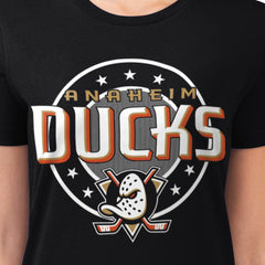 Anaheim Ducks G-III 4Her by Carl Banks Women's Super-Slim Lightweight Pinstripe Circle Graphic T-Shirt - Black | US 203505379