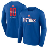 Detroit Pistons Center Court Name & Number Custom Long Sleeve T-Shirt Blue