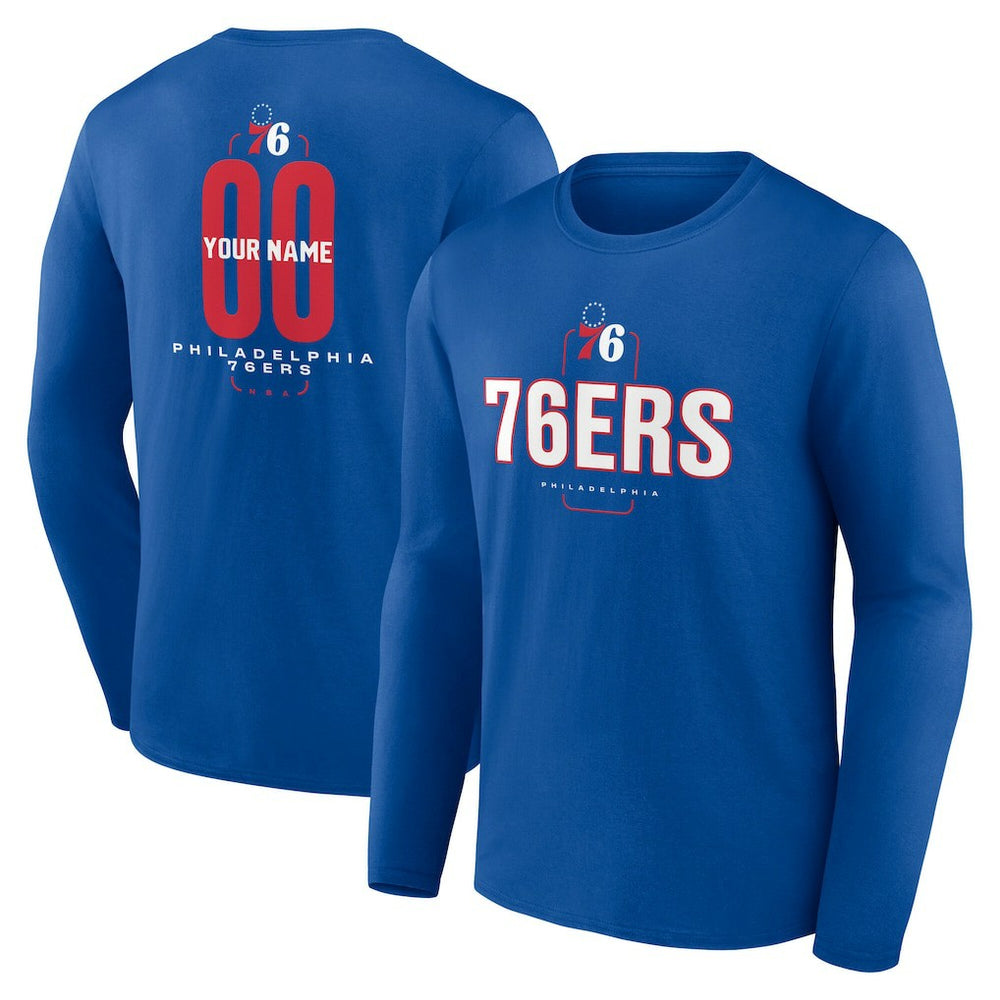 Philadelphia 76ers Center Court Name & Number Custom Long Sleeve T-Shirt Royal