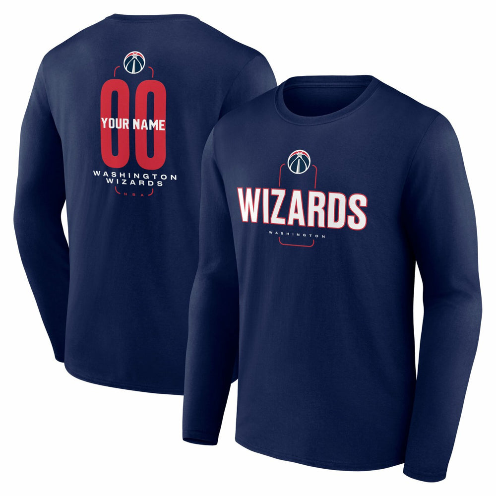 Washington Wizards Center Court Name & Number Custom Long Sleeve T-Shirt Navy outlet