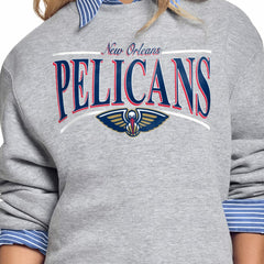 New Orleans Pelicans Starter Women's Arch Stripe Fleece Crewneck Sweatshirt Gray outlet