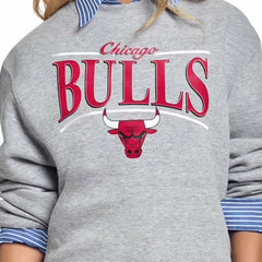 Chicago Bulls Starter Women's Arch Stripe Fleece Crewneck Sweatshirt Gray