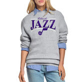Utah Jazz Starter Women's Arch Stripe Fleece Crewneck Sweatshirt Gray