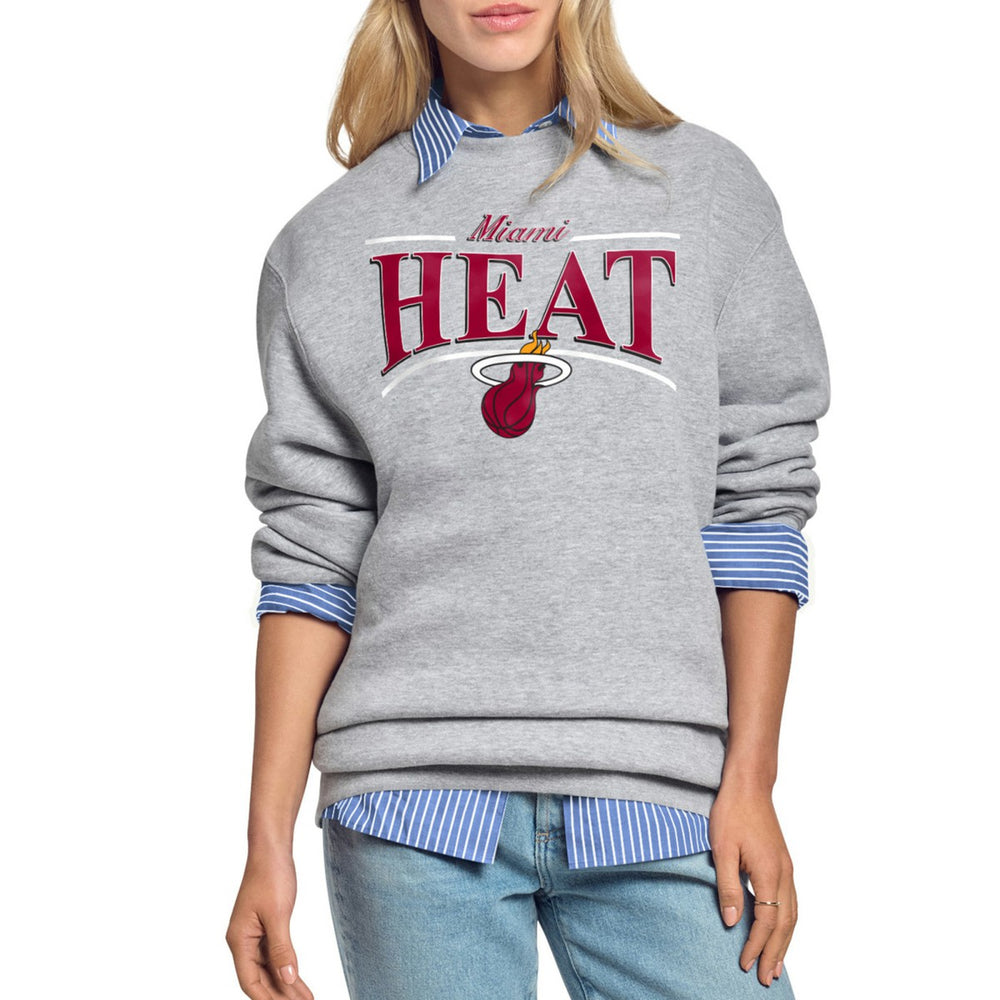 Miami Heat Starter Women's Arch Stripe Fleece Crewneck Sweatshirt Gray outlet