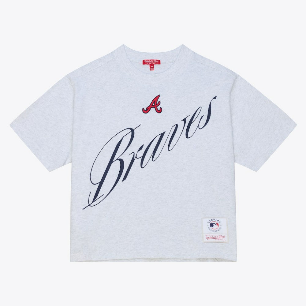 Atlanta Braves Mitchell & Ness Women's Script Cropped Boxy T-Shirt - Heather Gray T-shirts