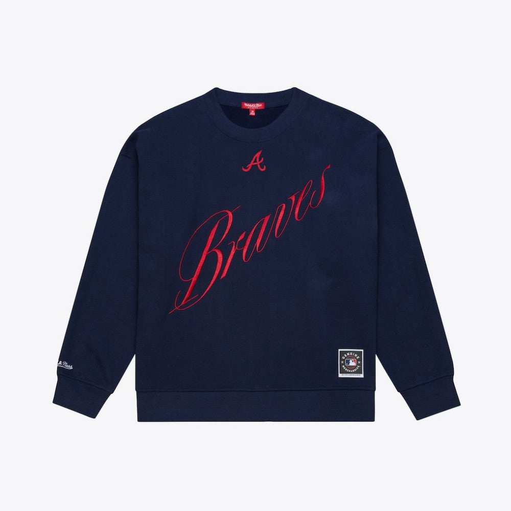 Atlanta Braves Mitchell & Ness Women's Script Sweatshirt - Navy Sweatshirts