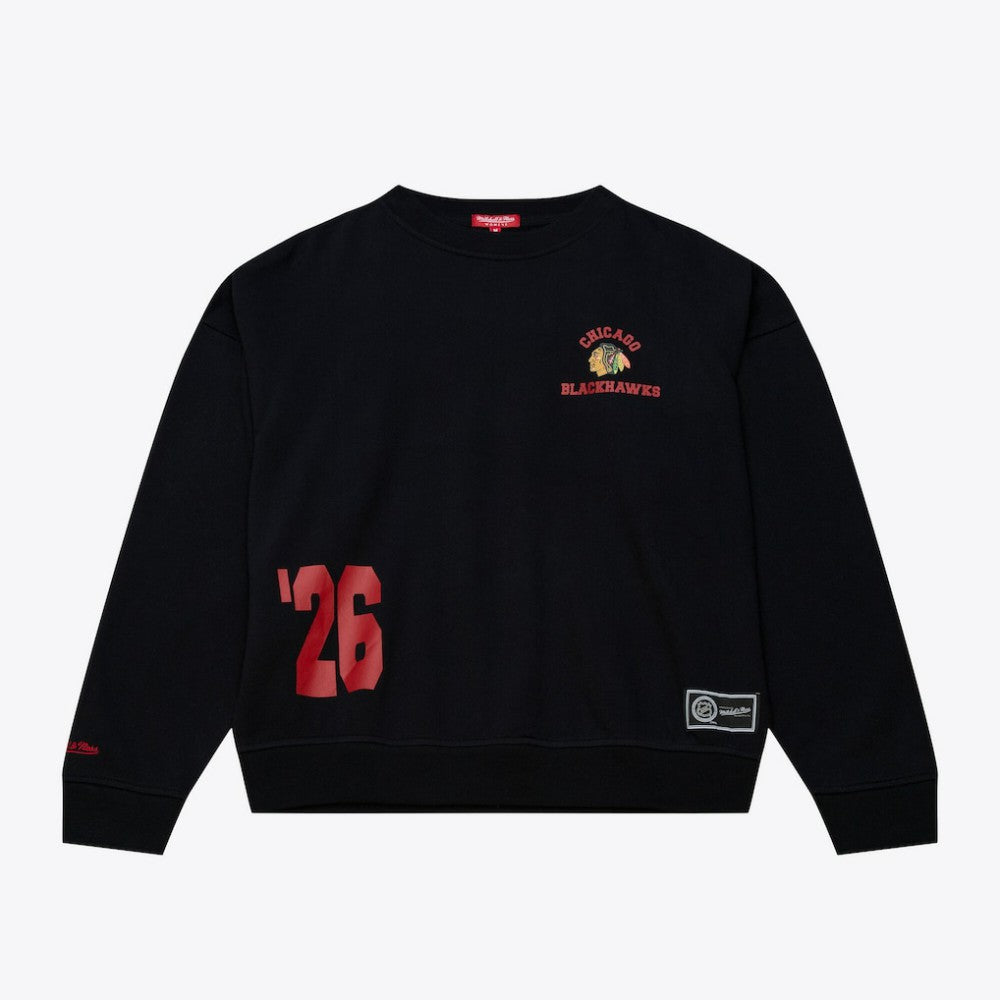 Chicago Blackhawks Mitchell & Ness Women's Crewneck Sweatshirt - Black | US 203517455