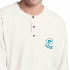 Green Bay Packers Margaritaville Island Reserve Long Sleeve Slub Henley Shirt - White/Light Blue