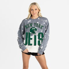 New York Jets Gameday Couture Women's Arch Rivals Faded Wash Sweatshirt - Gray Sweatshirts