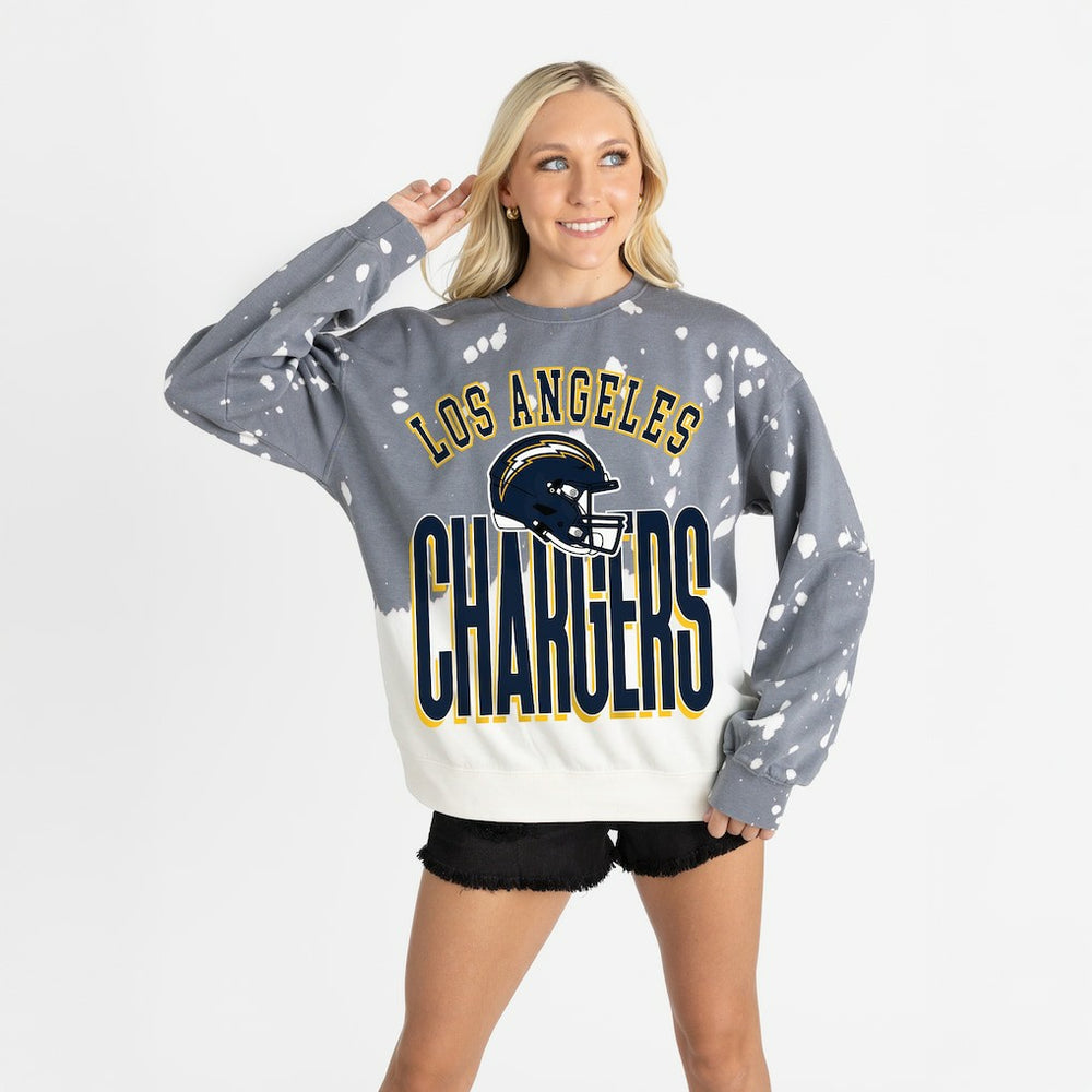Los Angeles Chargers Gameday Couture Women's Arch Rivals Faded Wash Sweatshirt - Gray Sweatshirts