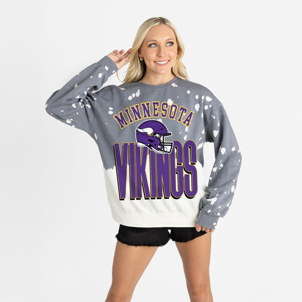 Minnesota Vikings Gameday Couture Women's Arch Rivals Faded Wash Sweatshirt - Gray Sweatshirts