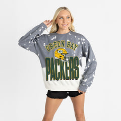 Green Bay Packers Gameday Couture Women's Arch Rivals Faded Wash Sweatshirt - Gray Sweatshirts